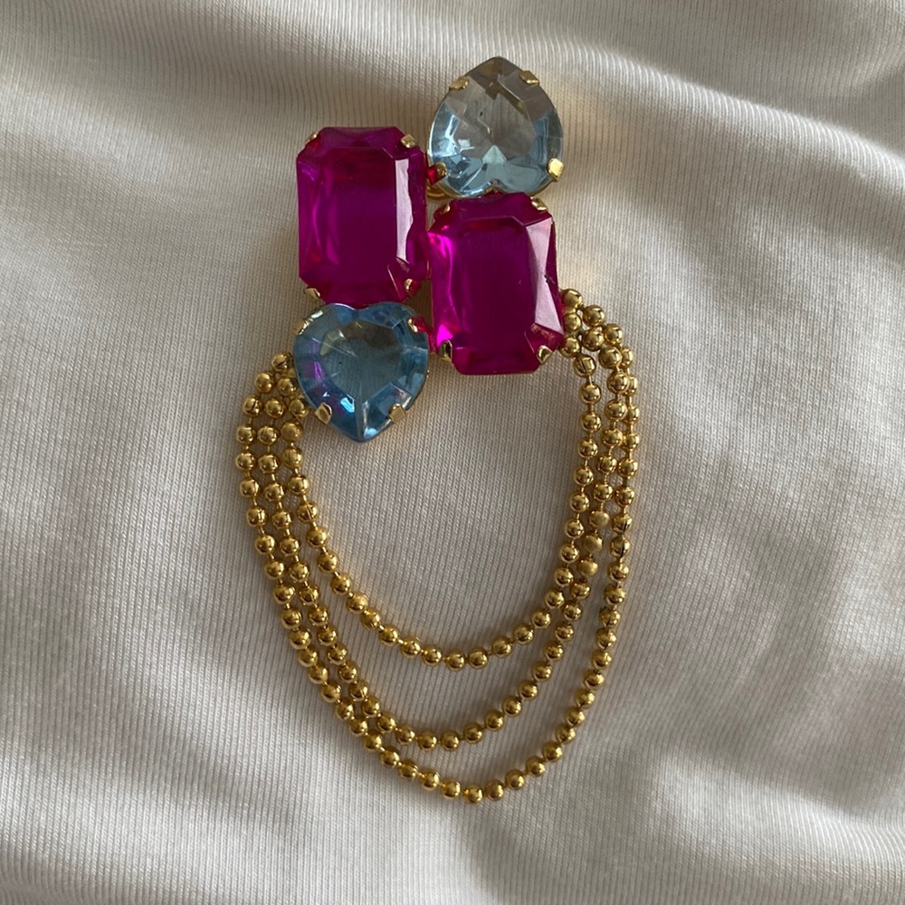 Vintage 80s look rhinestone and chain Pin